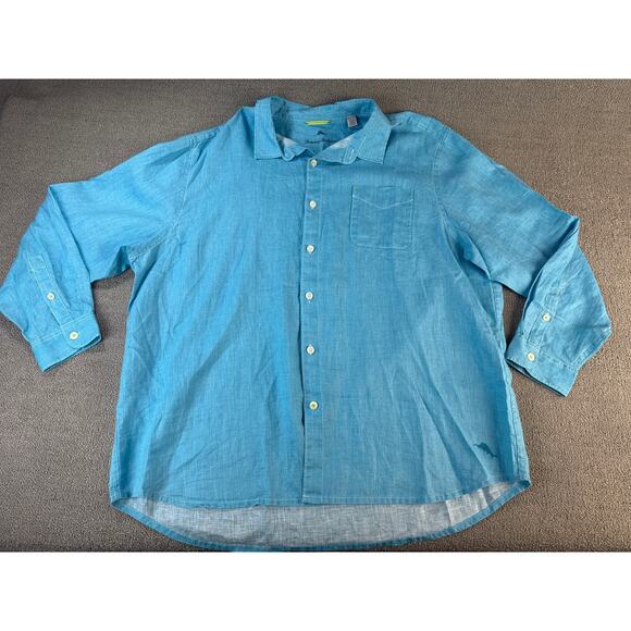 Tommy Bahama 100% Linen Shirt Mens Size XXL Collared Long Sleeve Blue Resort - Picture 1 of 7